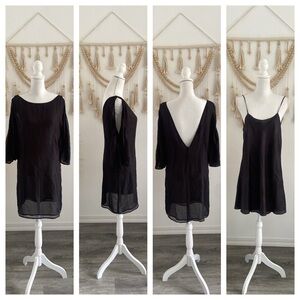Karen Zambos vintage black dress 2 piece set slip and v back mini dress size 2